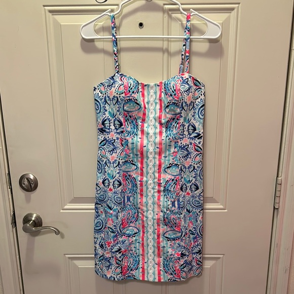 Lilly Pulitzer Shelli Stretch Shift Dress Stripes Streamers‎ Sz O Blue/Pink/ NWT - Picture 1 of 10